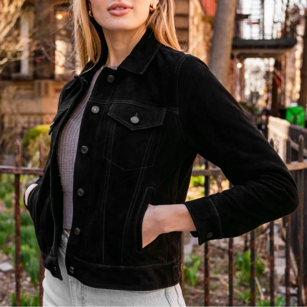 Thursday Boot Company Black Suede Trucker Jacket w/Internal Pockets